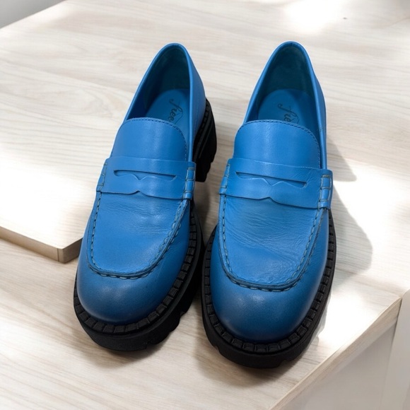 Free People Lyra Lug Sole Leather Loafers in Baywatch Blue size 36 US 6 - Picture 8 of 12